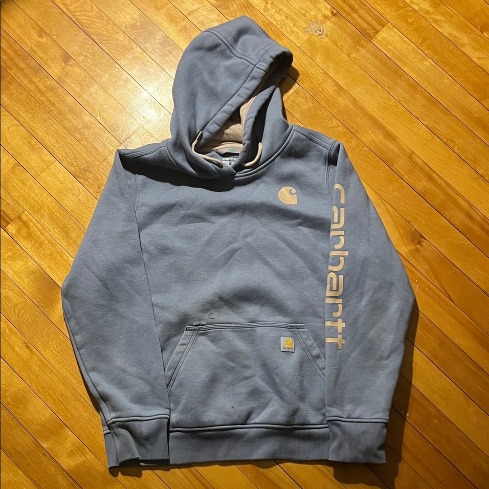 Carhartt blue Hoodie with Tan Accents